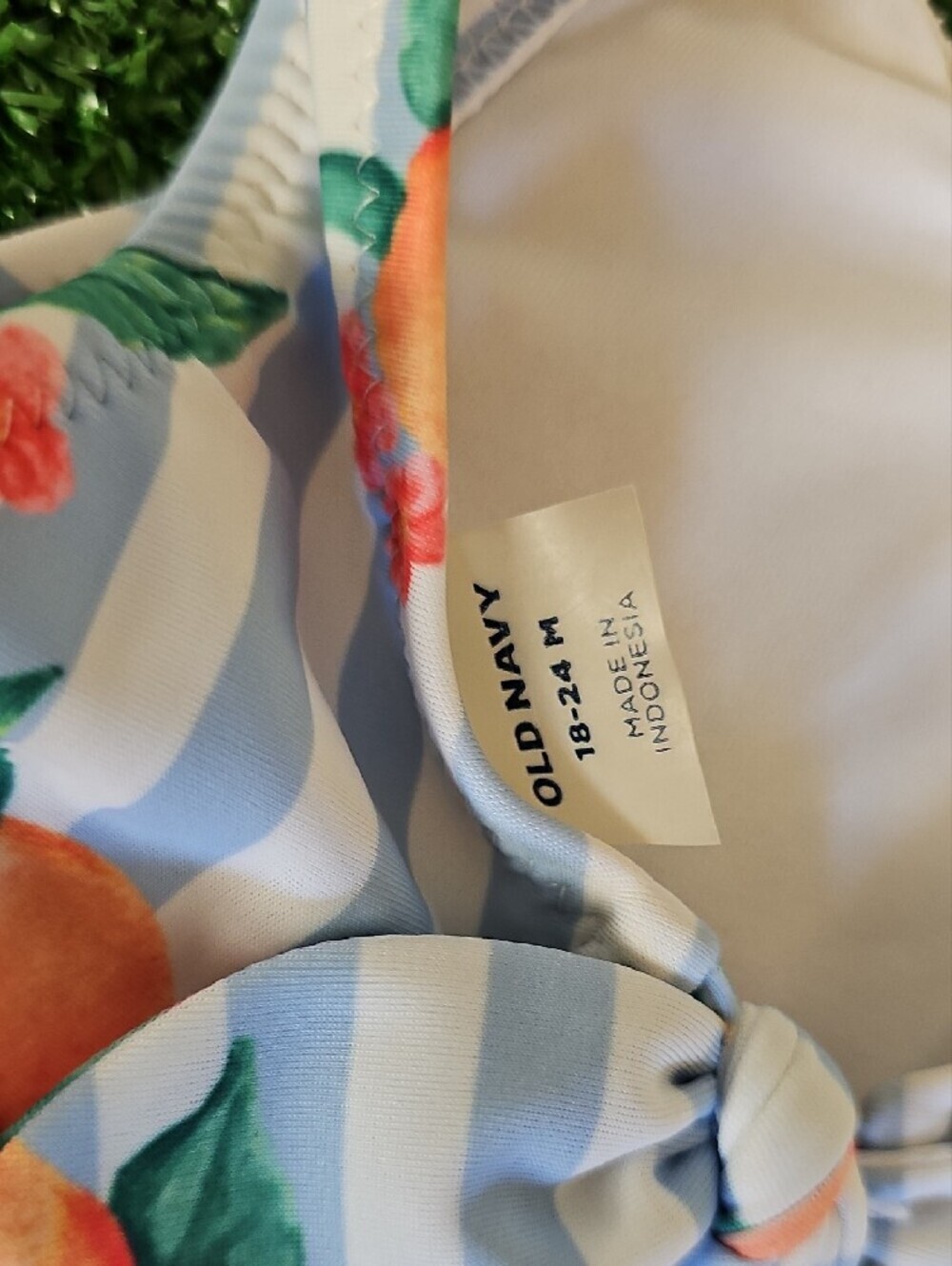 Old Navy Girls Peach Print One-Piece Swimsuit - White, Blue, Orange, Green - Picture 2 of 4
